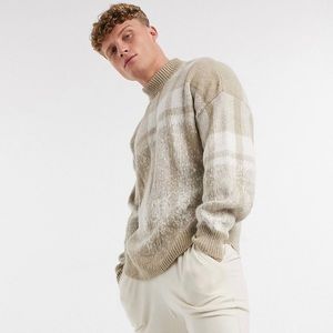 ASOS Design textured ombre check turtle neck sweater in beige